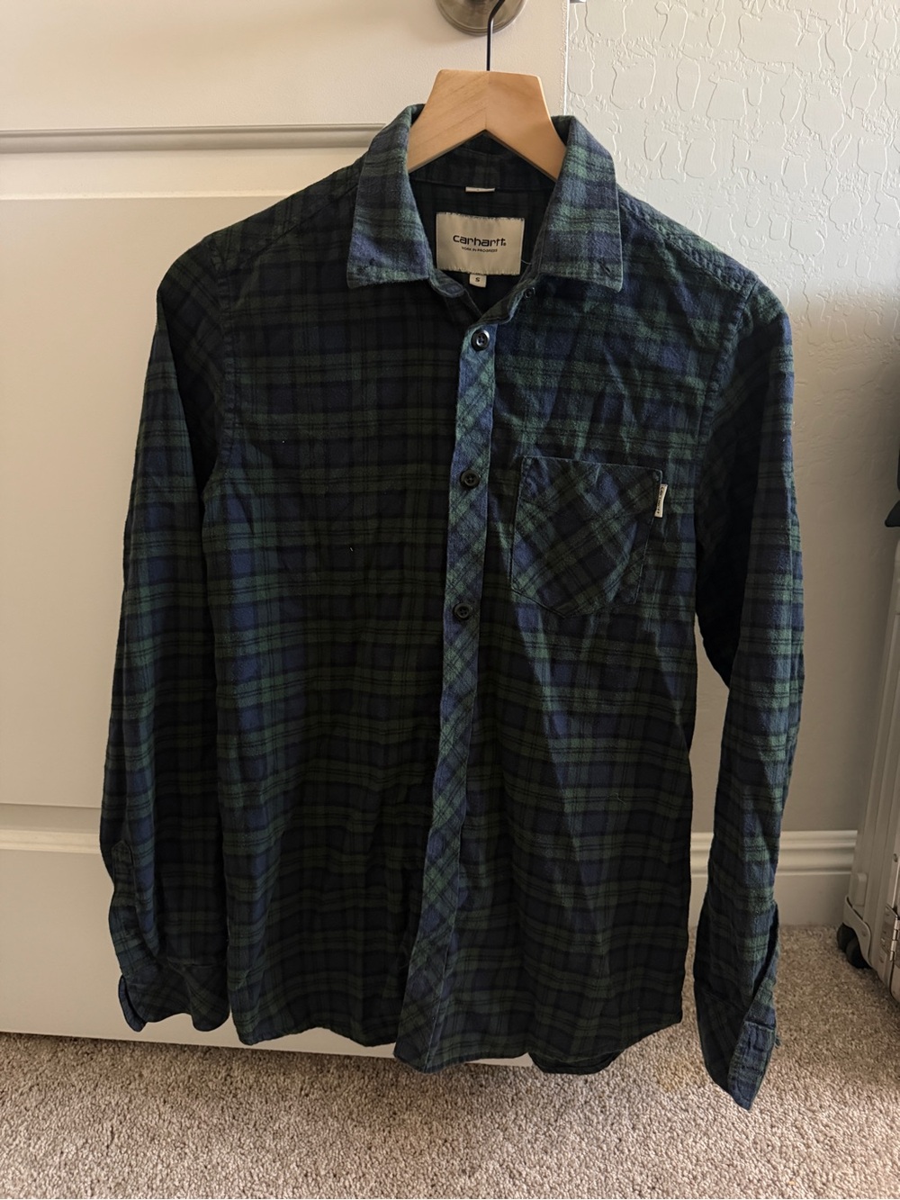 Carhartt Green and Black Plaid Button-Down Flannel Shirt